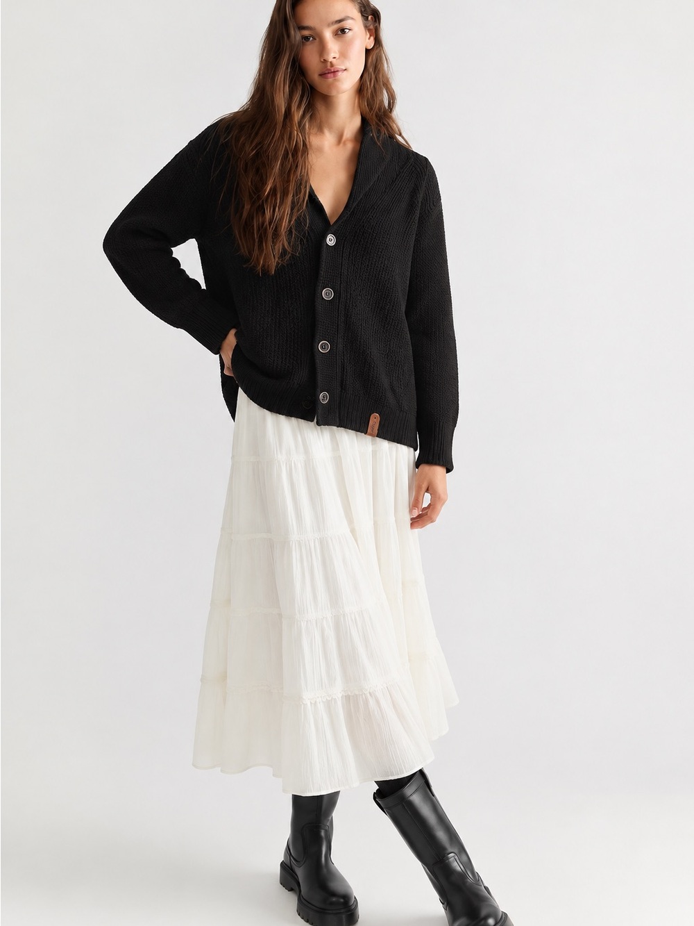 224. Black Shawl Collar Button-Up Sweater